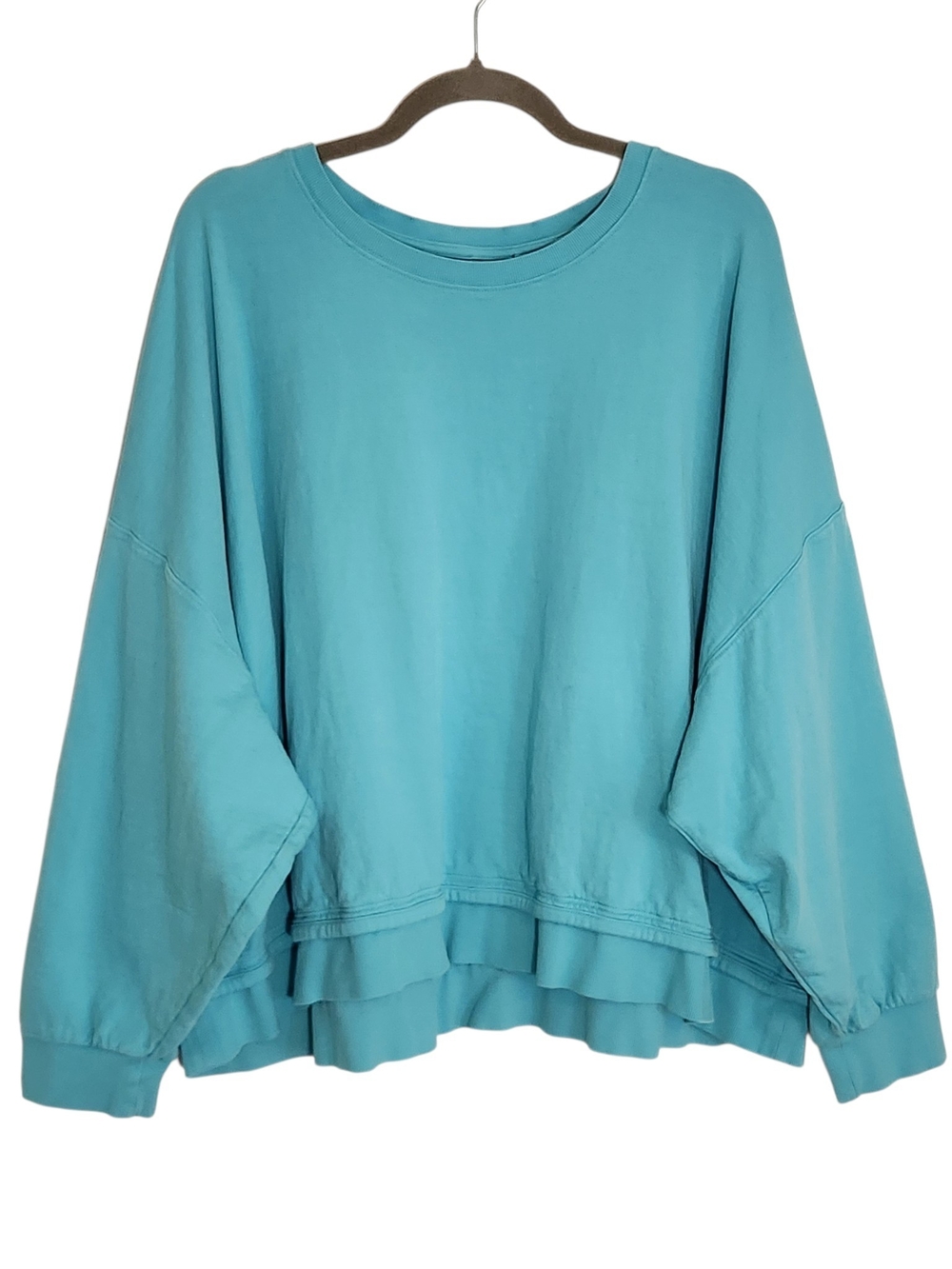 Athleta Aqua Blue Cropped Dolman Sleeve Sweatshirt Size 3X Flaw
